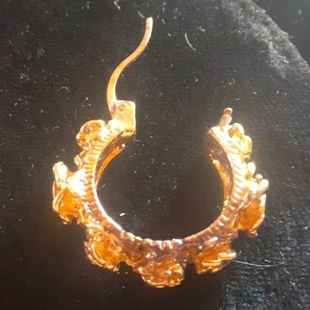Elegant Gold Tone Hoop Earrings with Rose Design